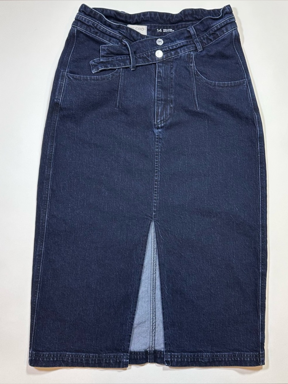 Anthropologie Pilcro Skirt Women’s Size 14 The Arden Double-Waist Midi Dark Wash - Picture 2 of 16